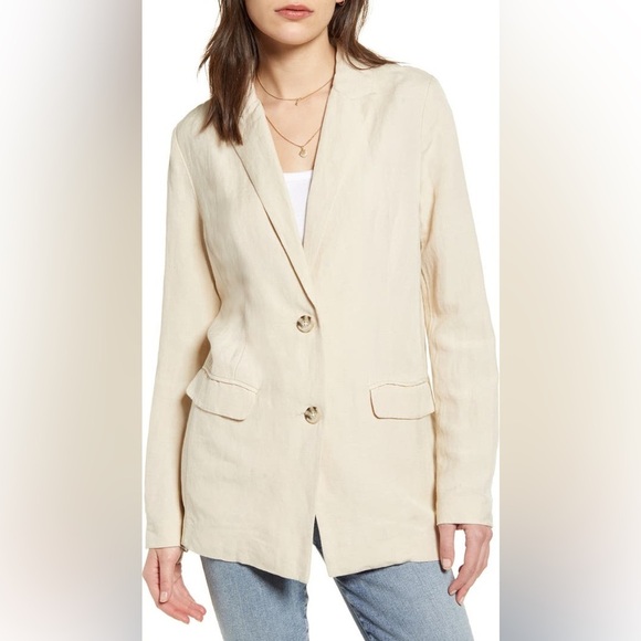 NWT RAILS Flynn Blazer In Taupe Linen Blend Boxy Oversized Relaxed Workwear S - Picture 1 of 16